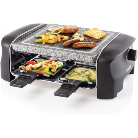 162810 Raclette et pierre à cuire carré 4 poêlons