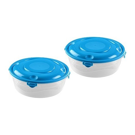 17033SIV SET DE 2 BOITES MOSCU RONDE 4 FERMETURES 0,5 L (Bleu/Rose/Vrert)