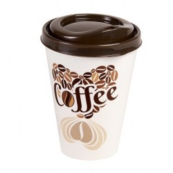 15739D76 GOBELETS CAFE 0.43 L AVEC COUVERCLE (Déco : Love coffee/Coffee/Be happy)