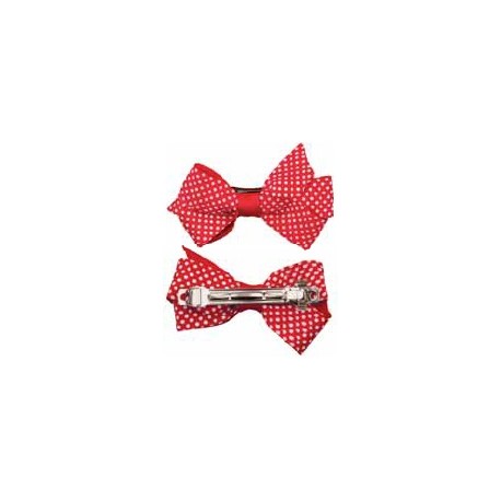 2 Noeuds 6cm sur barette rouge pois blanc 7900 GIRL