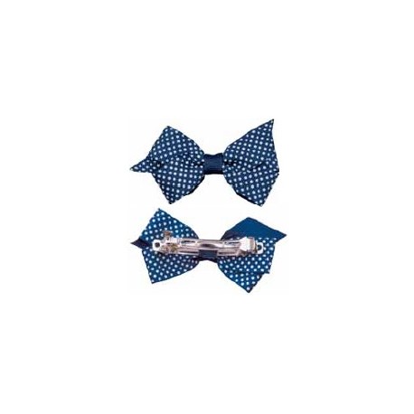 2 Noeuds 6cm sur barette bleu pois blanc 7901 GIRL