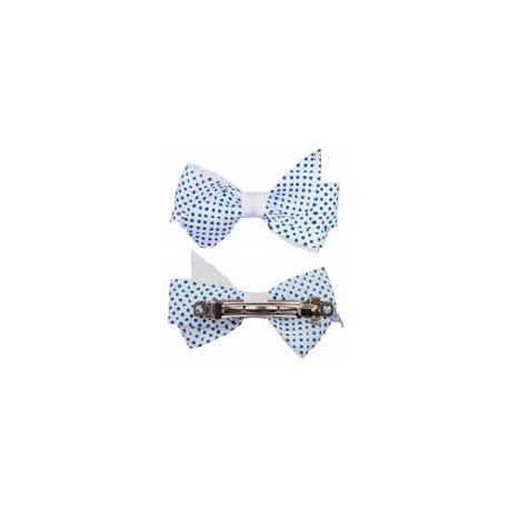 2 Noeuds 6cm sur barette blanc pois bleu 7902 GIRL