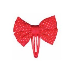 2 Noeuds 6cm sur pince rouge pois blanc 7909 GIRL