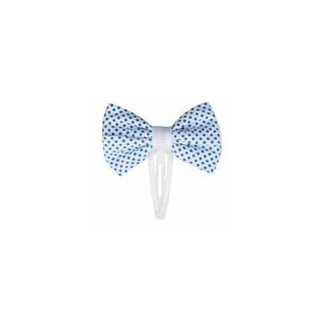 2 Noeuds 6cm sur pince blanc pois bleu 7911 GIRL