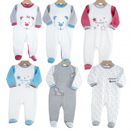 pyjamas pont decors assortis 92 23 mois en velours 75% coton/25% polyester (livrables par 6)