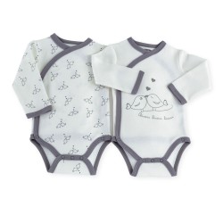 2 bodies ML croisés assortis 100% coton 50-62 Livrables par 6) oiseau lilas