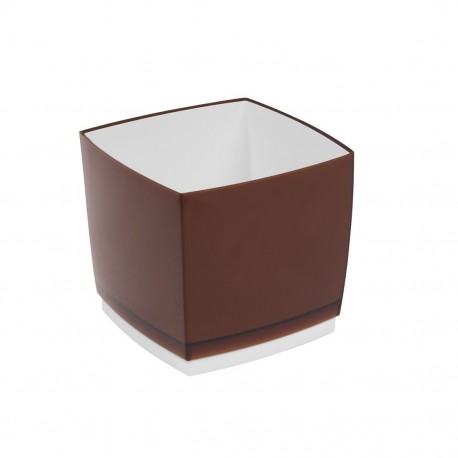 Pot Designo Cube 17 cm avec soucoupe (F6) Marron