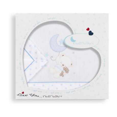 Parure pour lit de bébé 60x120 - 3pieces blanc/bleu petit ours et étoile 03142-11