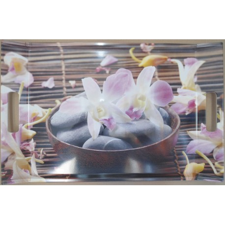 Plateau vitrifié stone & orchids