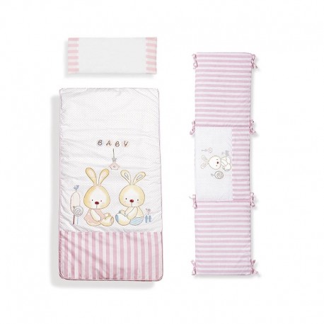 Edredon, tour de lit et oreiller 62x126 cm -3pieces CONEJITO BABY Rose 91501-02