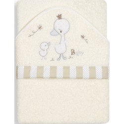 Cape du bain 1x1 m coton beige petit canard et bébé 1121-05