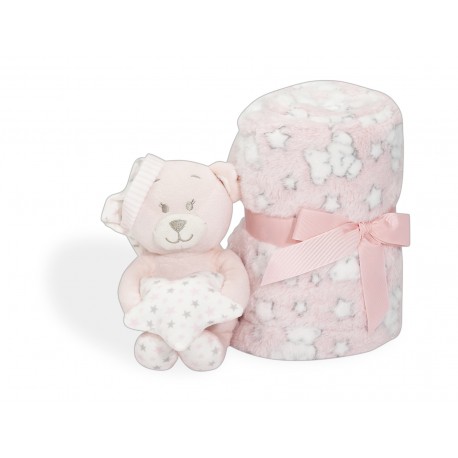 PE005-02 Couverture 80x110 Rose Oso estrella +Peluche 15 cm