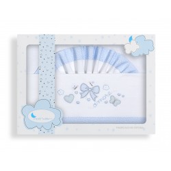 03169-11 Parure lit de bebe 3p 60x120 100% coton Lazos blanc/bleu