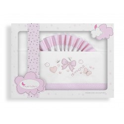 03169-12 Parure lit de bebe 3p 60x120 100% coton Lazos blanc/rose