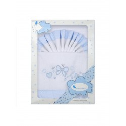 30023-11 Parure de lit de bebe 60x120 Flanelle amore blanc bleu