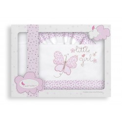 3181-12 Parure lit de bebe 3p 60x120 100% cot mariposa blanc/rose