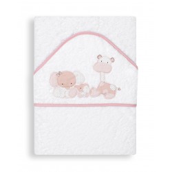 1147-12 Cape de bain 1x1m conejito zoo blanc rose